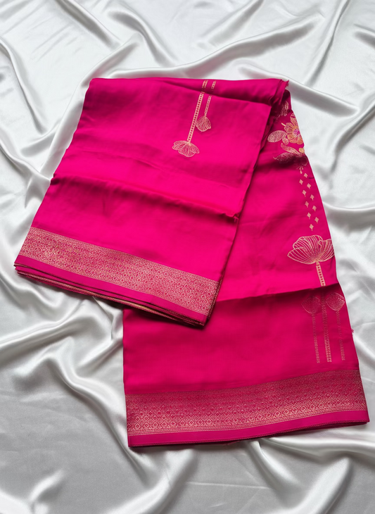 Pink Banarasi Pure Mashru Silk Saree, Designer Ethnic Wear