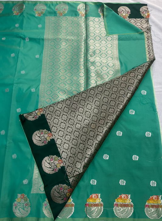 Sea Green Banarasi Katan Silk Saree with Sona Rupa weaving - Designer Traditional wear