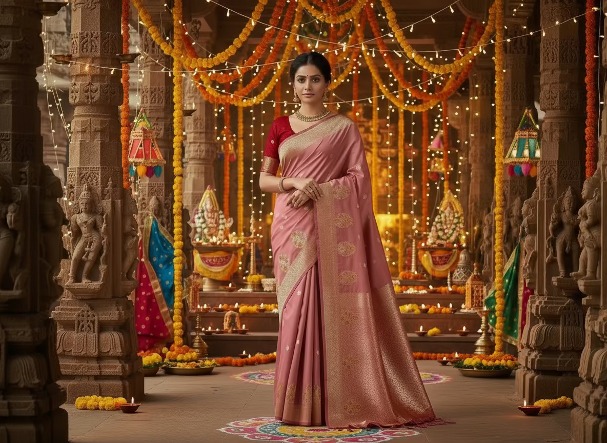 ಸೋನಾ ರೂಪಾ ನೇಯ್ಗೆಯೊಂದಿಗೆ ಪೀಚ್ ಬನಾರಸಿ ಕಟಾನ್ ಸಿಲ್ಕ್ ಸೀರೆ - ಡಿಸೈನರ್ ಸಾಂಪ್ರದಾಯಿಕ ಉಡುಗೆ