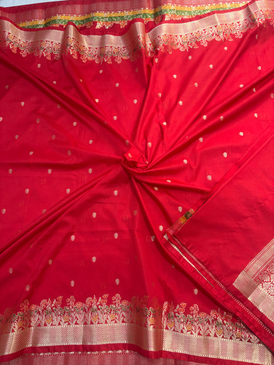 Red Banarasi Katan Silk Saree with Tilfi Meenakari Border - Designer Traditional wear