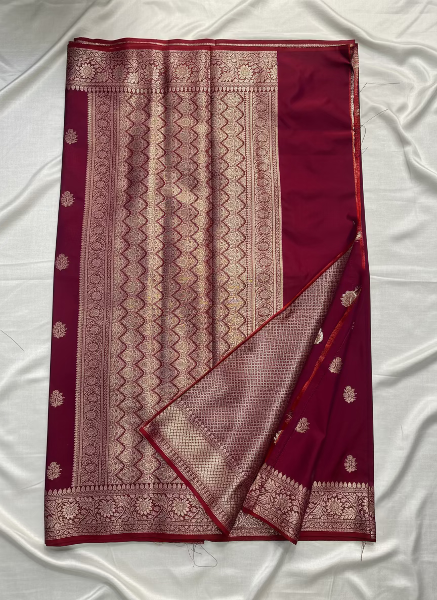 Maroon Banarasi Katan Mashru Silk Saree - Traditional Wear
