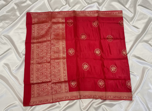 Red Banarasi Pure Mashru Silk with Tanchui Weaving & Floral Pattern - Designer Ethnic Wear