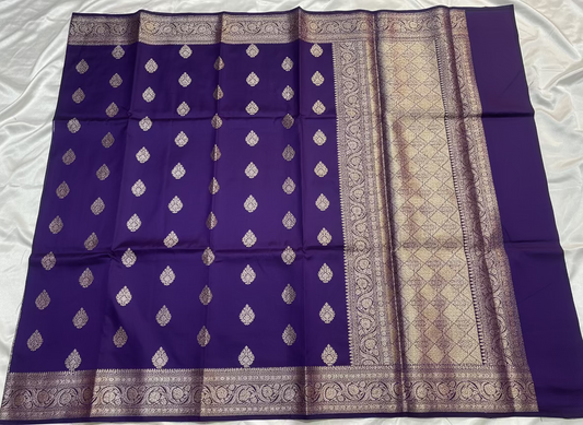 Purple Banarasi Katan Mashru Silk Saree with Water Zari Weaving- Traditional Wear