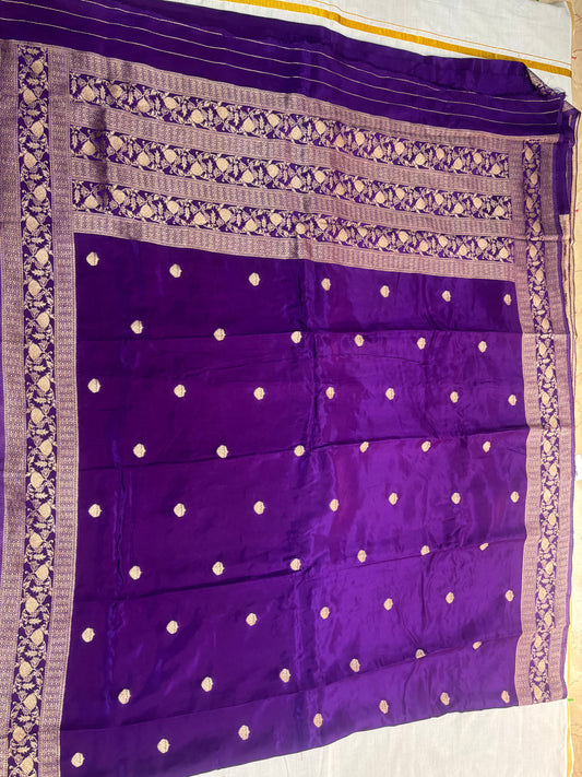 Purple Banarasi Russian Silk Saree with Small Butta with Bentex Jaal Border- Traditional Wear