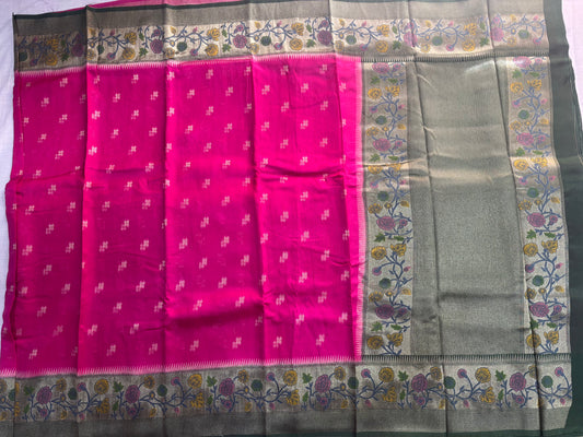 Pink Banarasi Tussar Matka Silk Saree with Paithani Weaving Border - Traditional Wear
