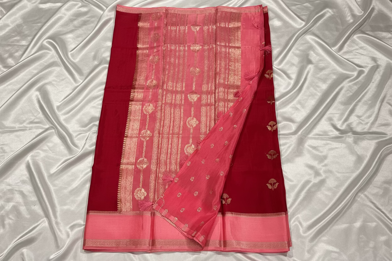 Bright Red Chinon Silk - Satin Border