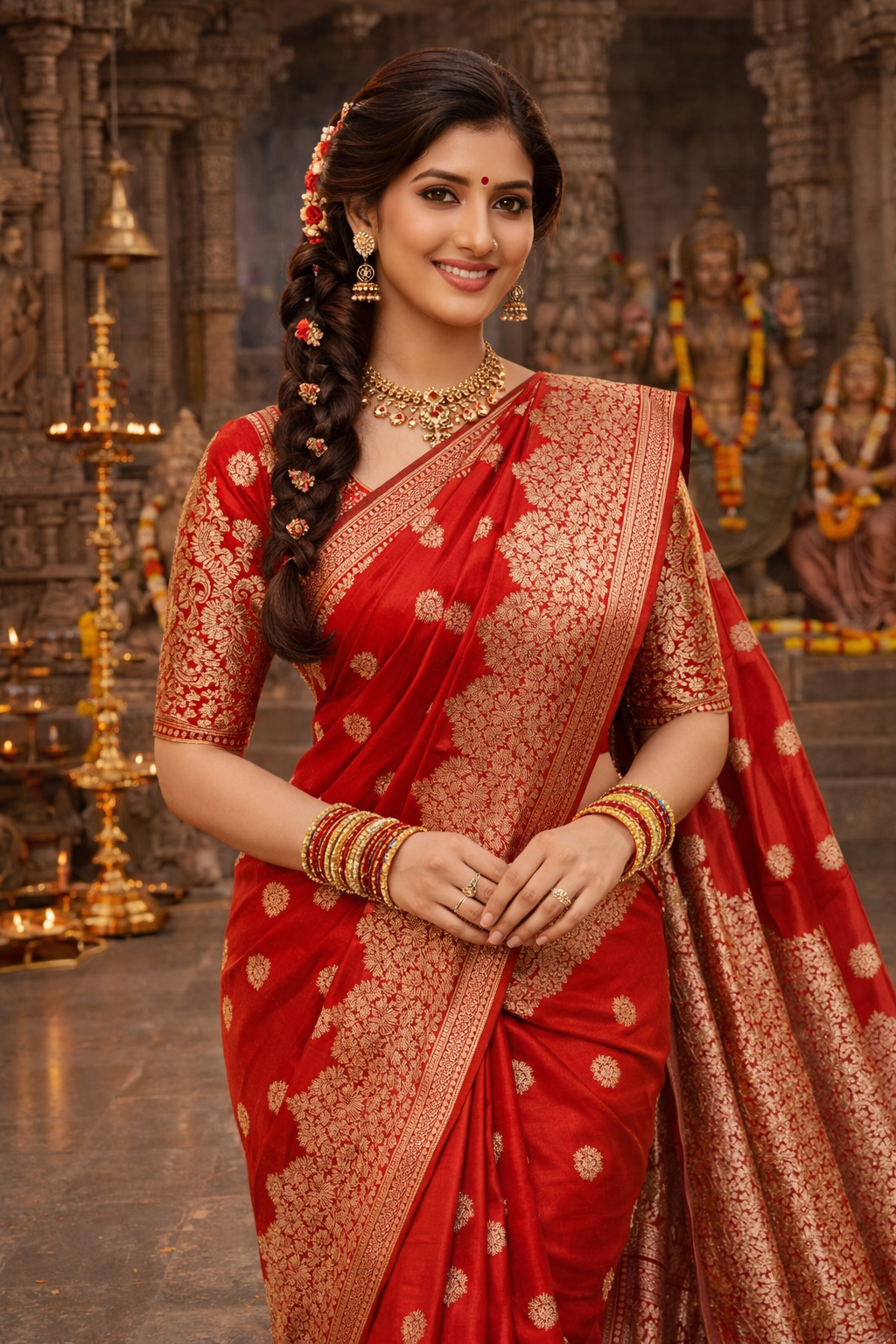 Bright Red Pure Chiniya Silk