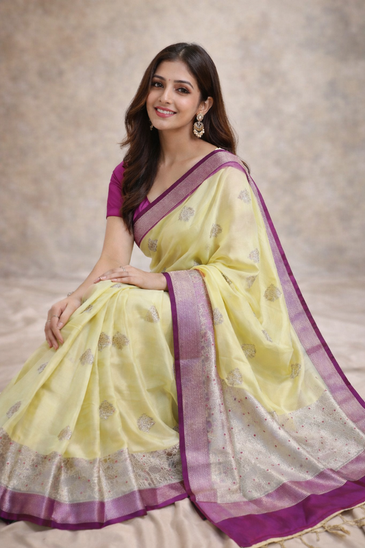 Lemon Yellow Pure Chiniya Silk