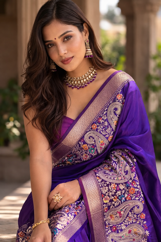 Purple  Banarasi Katan Silk Saree - Tilfi Woven