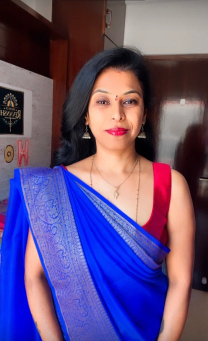 Royal Blue Banarasi Crape Silk Saree