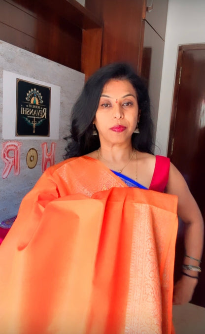 Orange Banarasi Crape Silk Saree