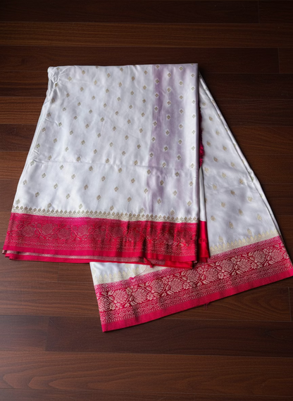 White Semi Mashru Silk Saree, an Elegant Traditional wear