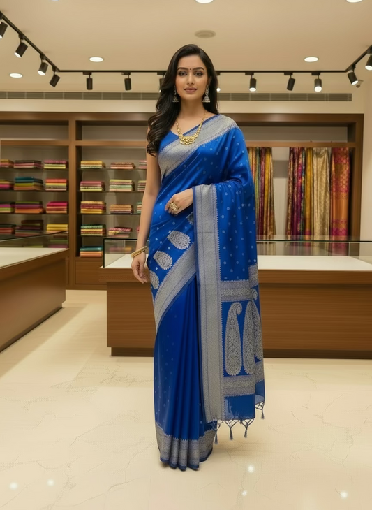 Royal Blue Semi Mashru Silk Saree, a Traditional wear