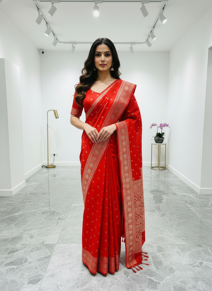 Orange Semi Mashru Silk Saree, an elegant traditional wear