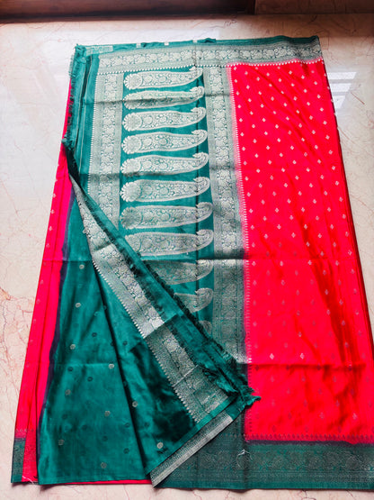 Red with contrast border Semi Mashru Silk saree, an Elegant Traditional Wear