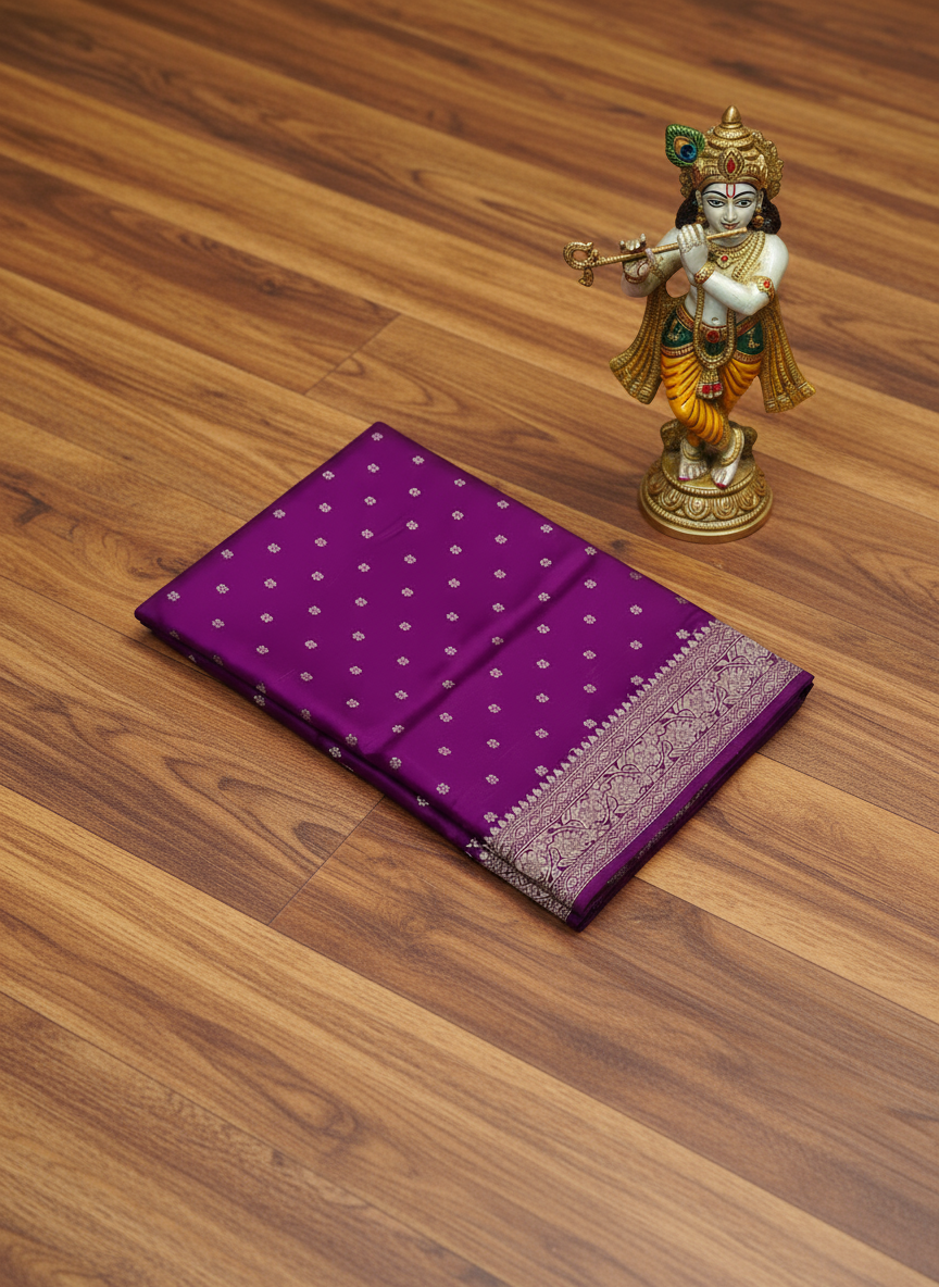 Wine Semi Mashru Silk Saree with Silver Butta - Traditional Wear