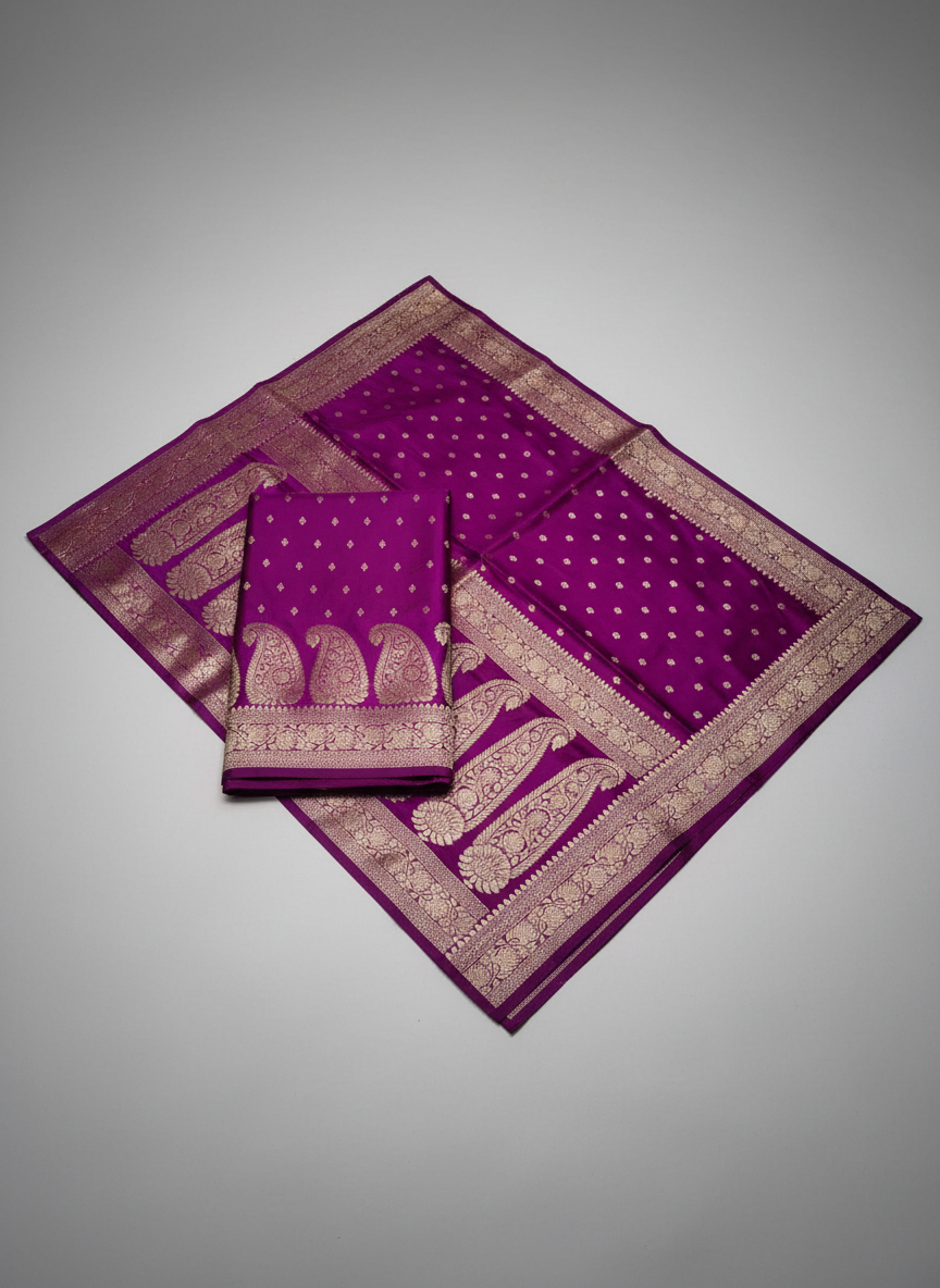 Wine Semi Mashru Silk Saree with Silver Butta - Traditional Wear