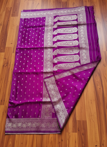 Wine Semi Mashru Silk Saree with Silver Butta - Traditional Wear