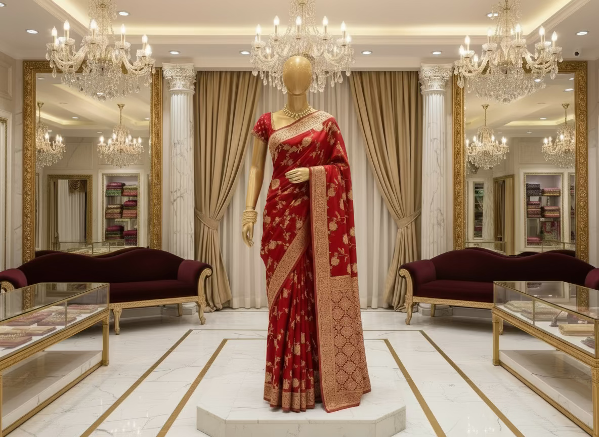 Luxurious Red Pure Mashru Silk Saree with Jall Design - Designer Ethnic Wear