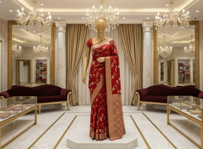 Luxurious Red Pure Mashru Silk Saree with Jall Design - Designer Ethnic Wear