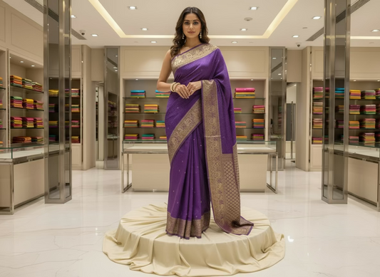 Lavender Banarasi Pure Mashru Silk - Designer Ethnic Wear