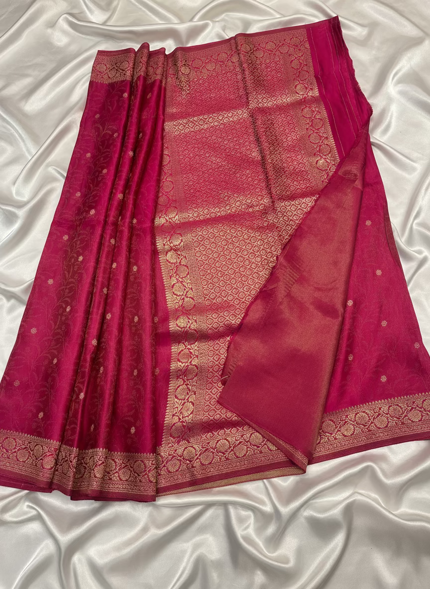 Pink Banarasi Pure Mashru Silk Saree - Designer Party Wear