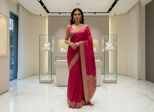 Pink Banarasi Pure Mashru Silk Saree - Designer Party Wear
