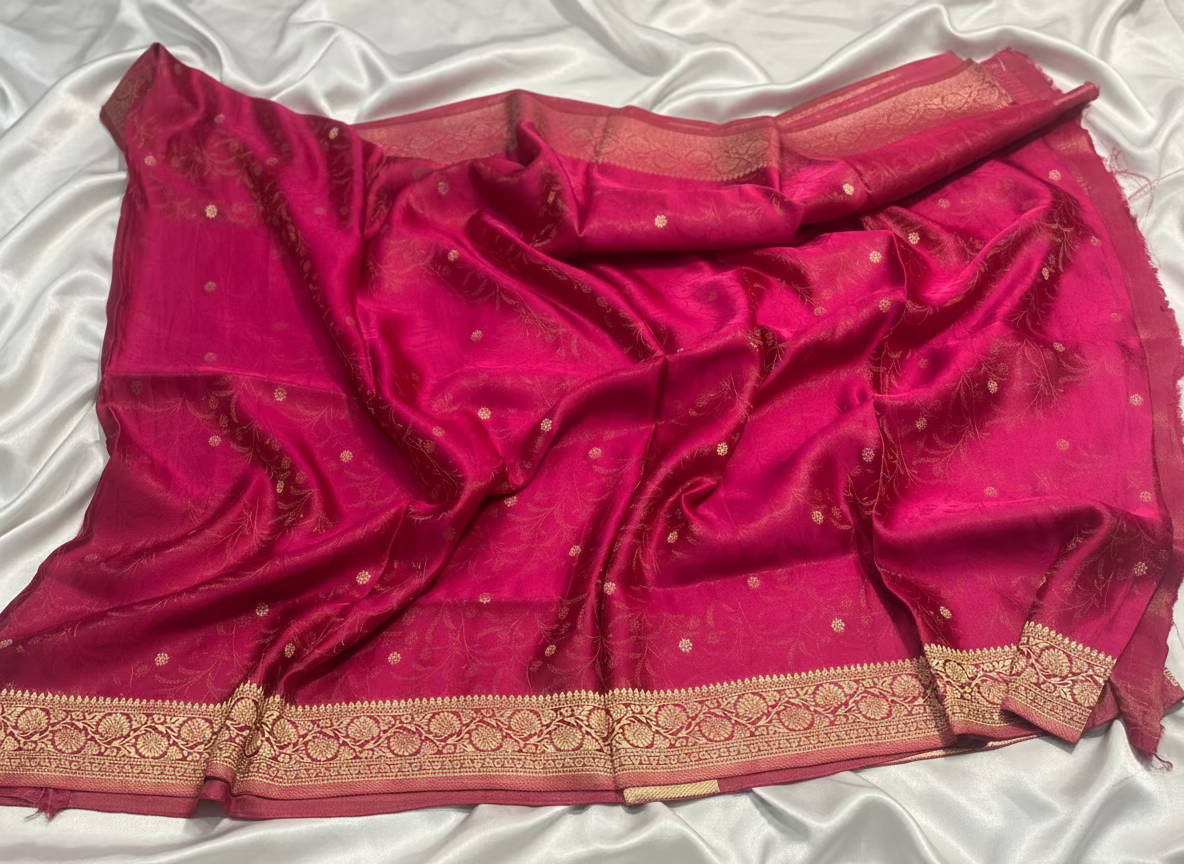 Pink Banarasi Pure Mashru Silk Saree - Designer Party Wear