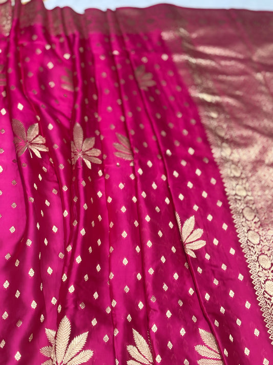 Pink Banarasi Pure Mashru Silk Saree - Designer Ethnic Wear