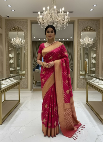 Pink Banarasi Pure Mashru Silk Saree - Designer Ethnic Wear