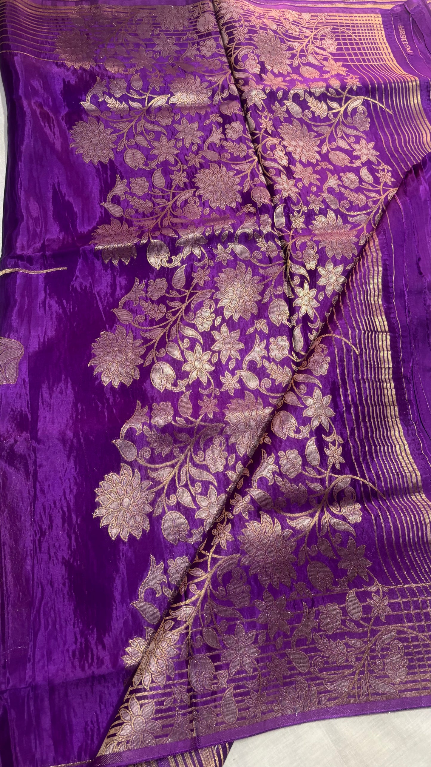 Purple Banarasi Pure Mashru Silk with Silver Leaf Pattern- Designer Party Wear