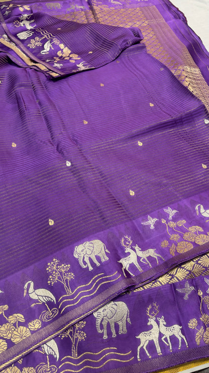 Lavender Banarasi Pure Mashru Silk - Designer Ethnic Wear