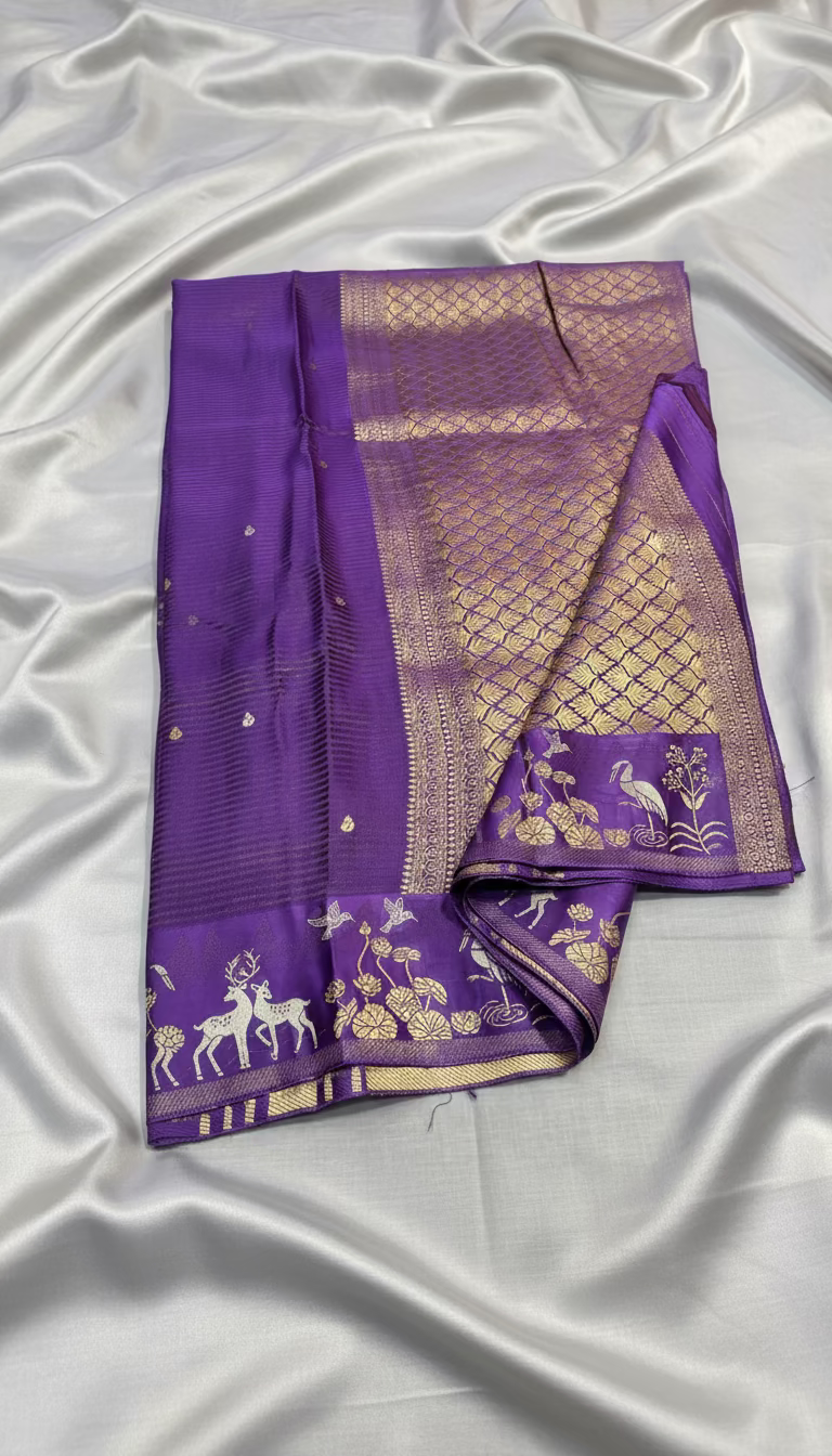 Lavender Banarasi Pure Mashru Silk - Designer Ethnic Wear
