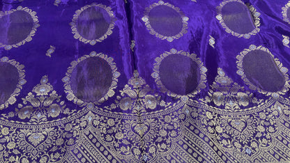 Dark Purple Banarasi Pure Mashru Silk with gold circular pattern- Designer Party Wear