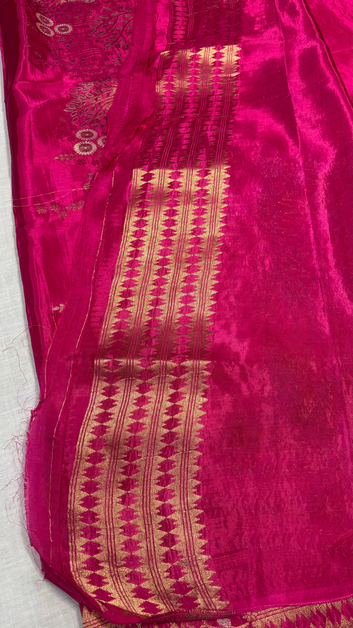 Rani Pink Luxurious Pure Mashru Silk with Gold Sun shaped Motifs  - Designer Party Wear