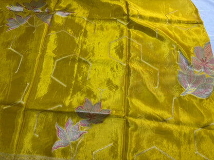 Metallic Green Banarasi Pure Mashru Silk with Sonarupa Geometrical Pattern- Designer Party Wear