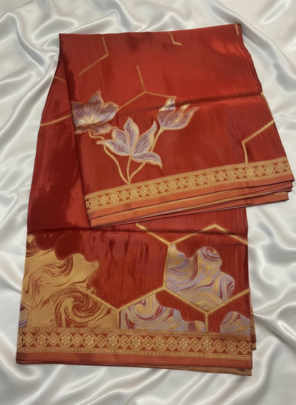 Brown Banarasi Pure Mashru Silk with Sonarupa Geometrical Pattern- Designer Party Wear