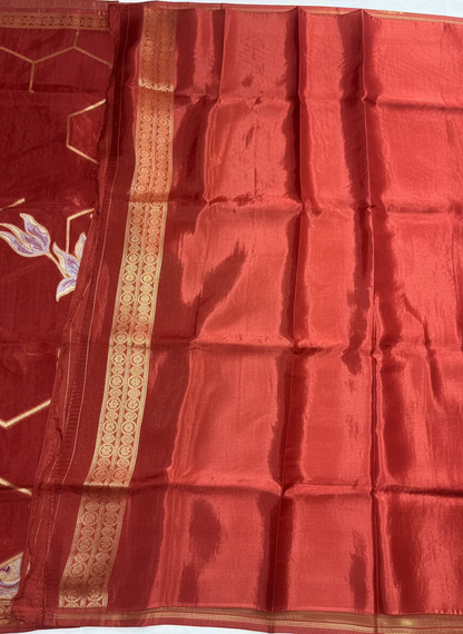 Brown Banarasi Pure Mashru Silk with Sonarupa Geometrical Pattern- Designer Party Wear