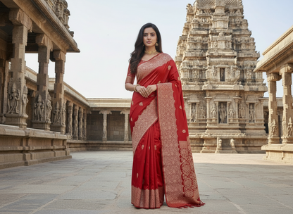 Bright Red Pure Chiniya Silk