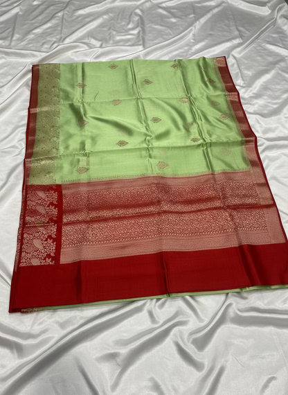 Pista Green Banarasi Pure Chiniya Silk with Double Zari Contrast Border - Traditional Wear