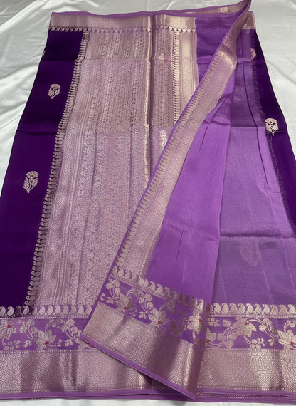 Purple Pure Chiniya Silk with Silver Floral Pattern - Traditional Wear