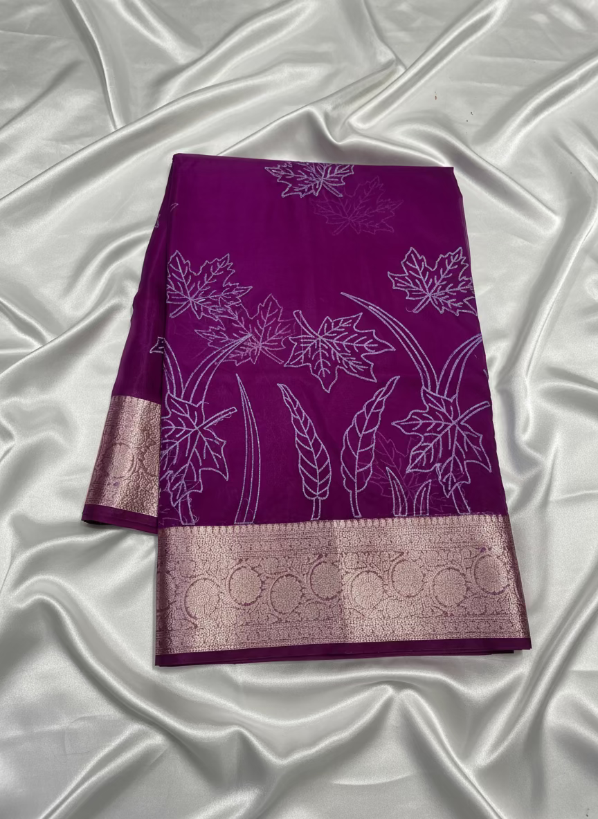 Banarasi Purple Kora Organza Silk with Appliqué Inspired Embroidery Saree - Traditional Wear