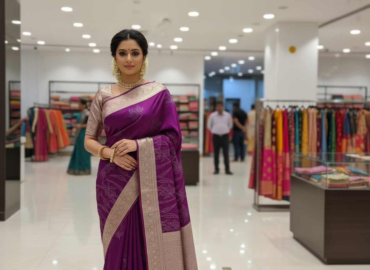 Banarasi Purple Kora Organza Silk with Appliqué Inspired Embroidery Saree - Traditional Wear