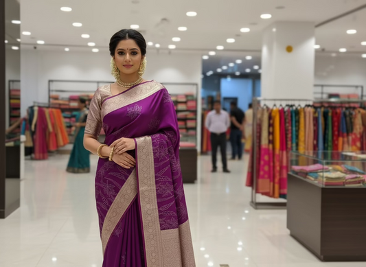 Banarasi Purple Kora Organza Silk with Appliqué Inspired Embroidery Saree - Traditional Wear