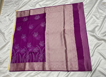Banarasi Purple Kora Organza Silk with Appliqué Inspired Embroidery Saree - Traditional Wear