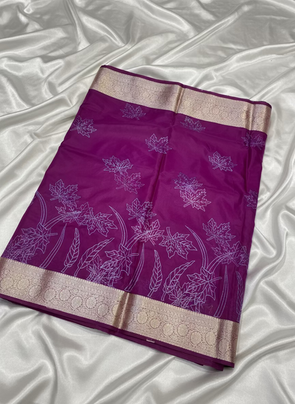 Banarasi Purple Kora Organza Silk with Appliqué Inspired Embroidery Saree - Traditional Wear