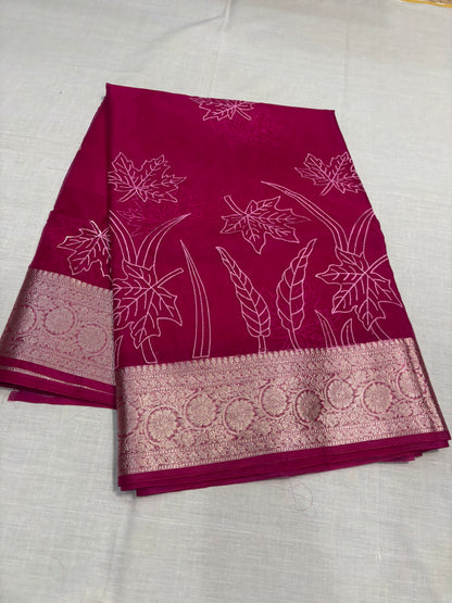 Banarasi Magenta Kora Organza Silk with Appliqué Inspired Embroidery Saree - Traditional Wear