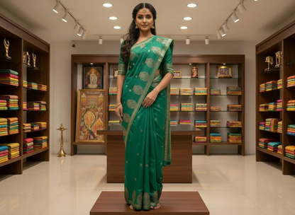 Sea Green Banarasi Katan Silk Saree with Sona Rupa weaving -  Designer Traditional wear