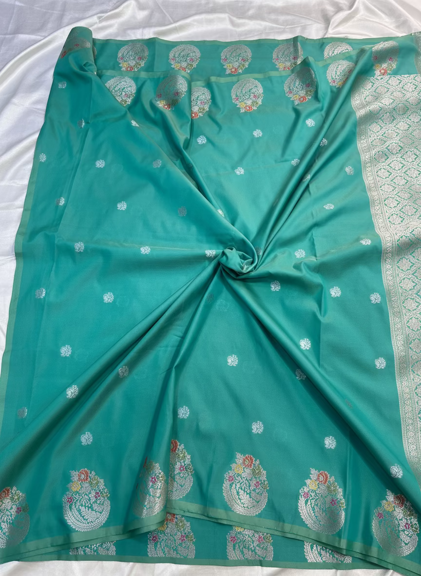 Sea Green Banarasi Katan Silk Saree with Sona Rupa weaving -  Designer Traditional wear