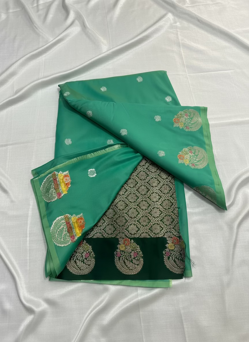 Sea Green Banarasi Katan Silk Saree with Sona Rupa weaving -  Designer Traditional wear